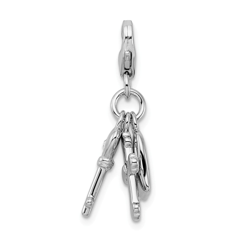 Million Charms 925 Sterling Silver Rhodium-Plated Heart Relgious Cross, Key With Lobster Clasp Charm
