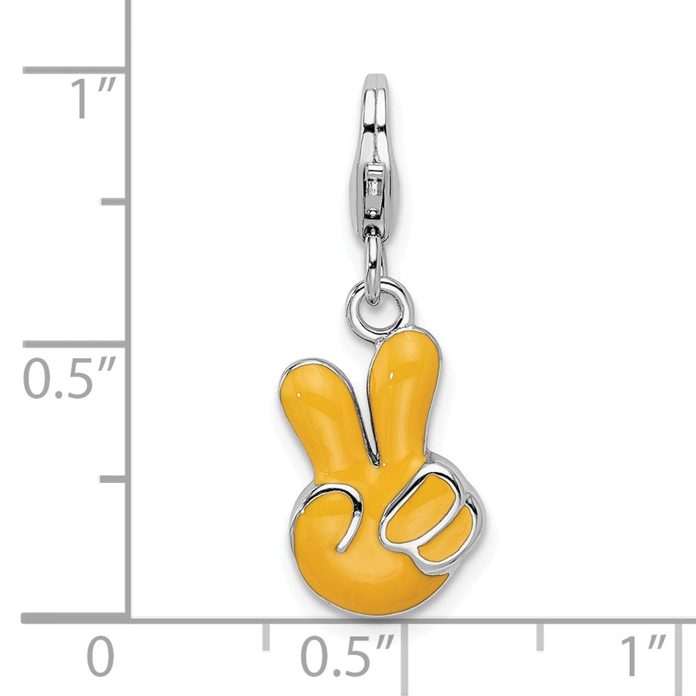 Million Charms 925 Sterling Silver With Rhodium-Plated Enameled Peace Sign With Lobster Clasp Charm