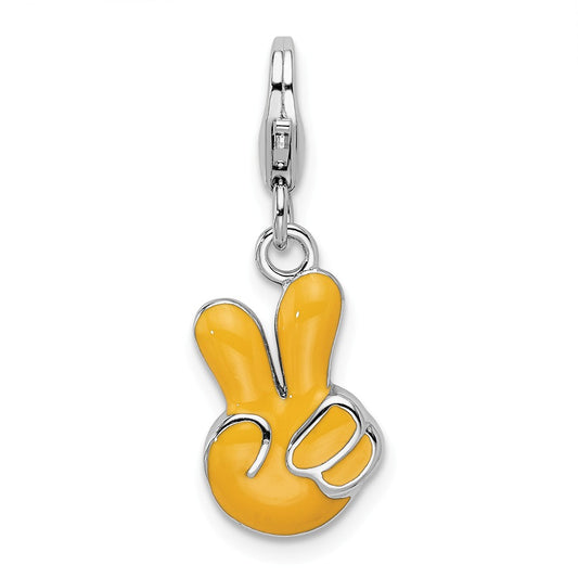 Million Charms 925 Sterling Silver With Rhodium-Plated Enameled Peace Sign With Lobster Clasp Charm