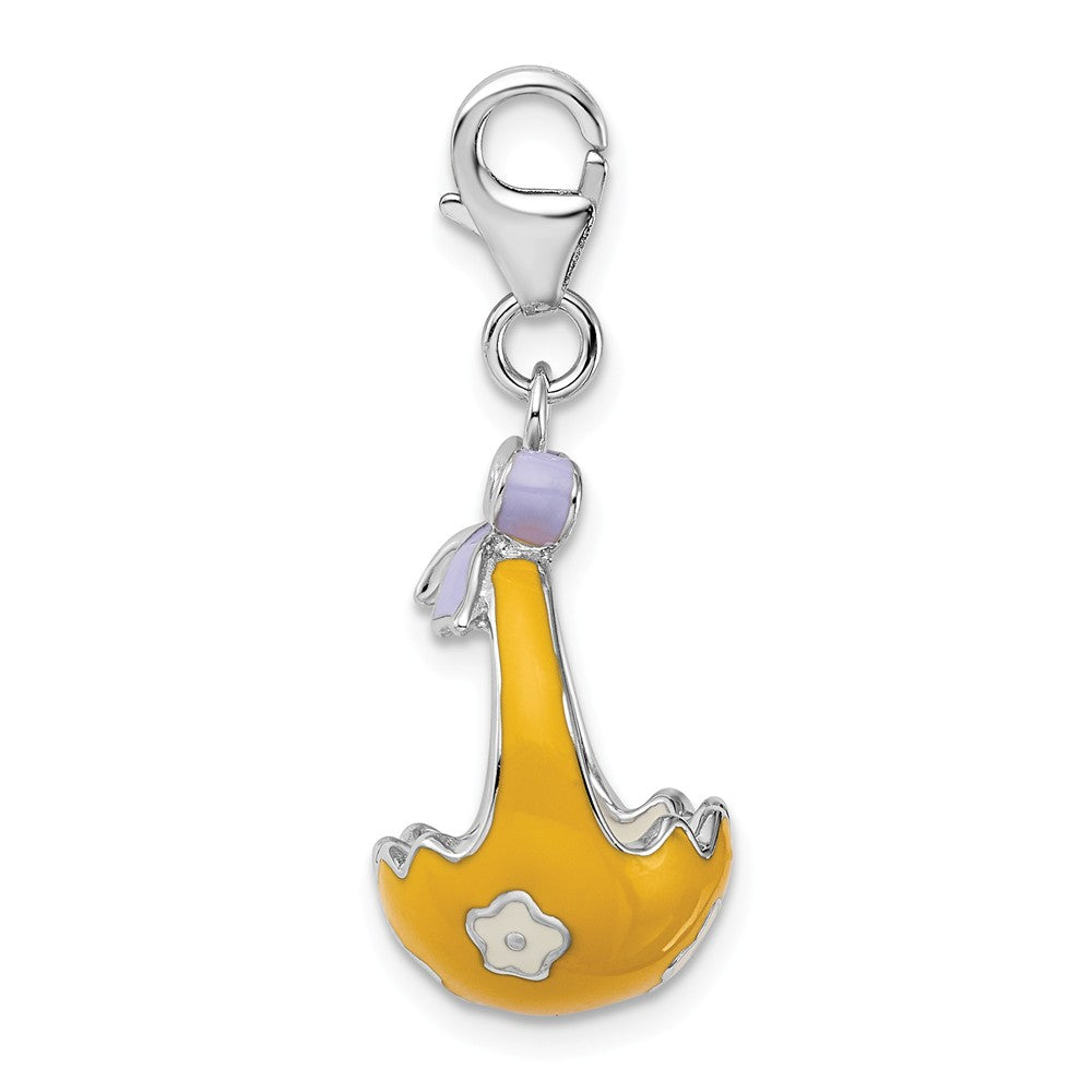 Million Charms 925 Sterling Silver With Rhodium-Plated Enameled 3-D Flower Basket, Bow With Lobster Clasp Charm