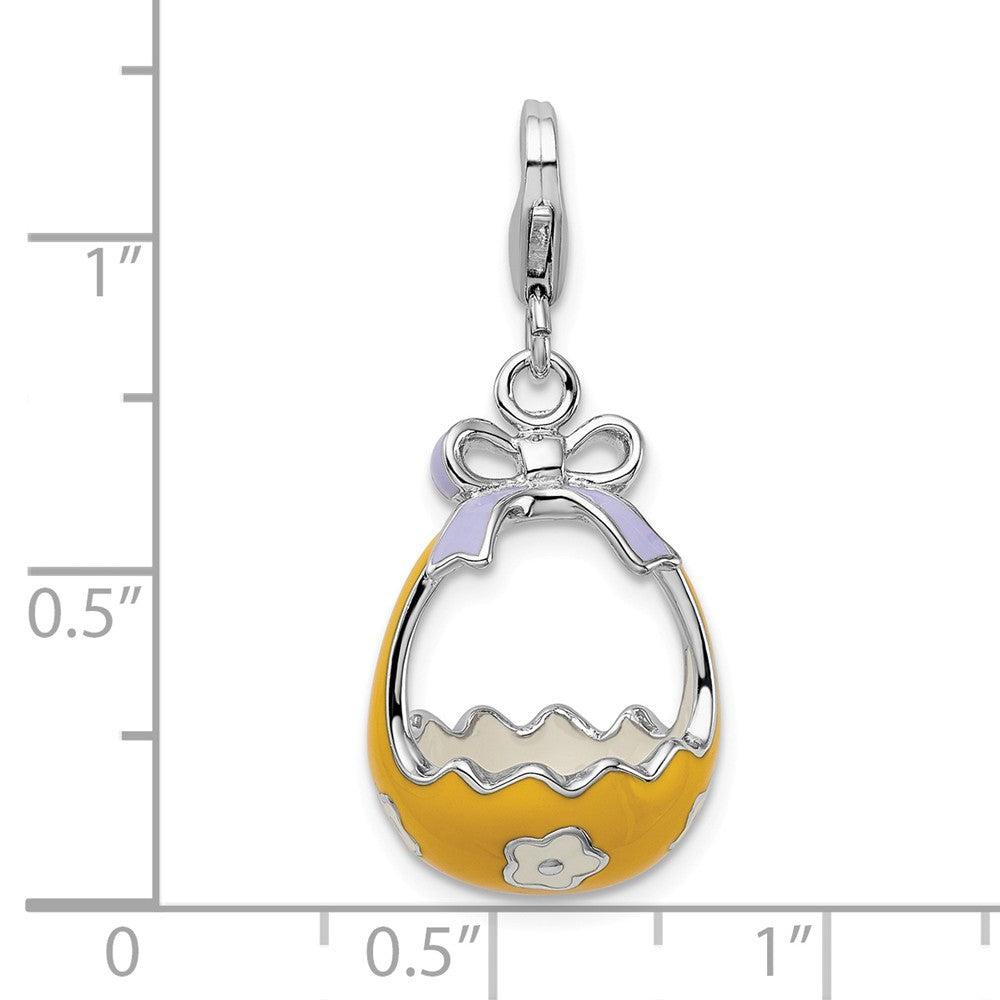 Million Charms 925 Sterling Silver With Rhodium-Plated Enameled 3-D Flower Basket, Bow With Lobster Clasp Charm