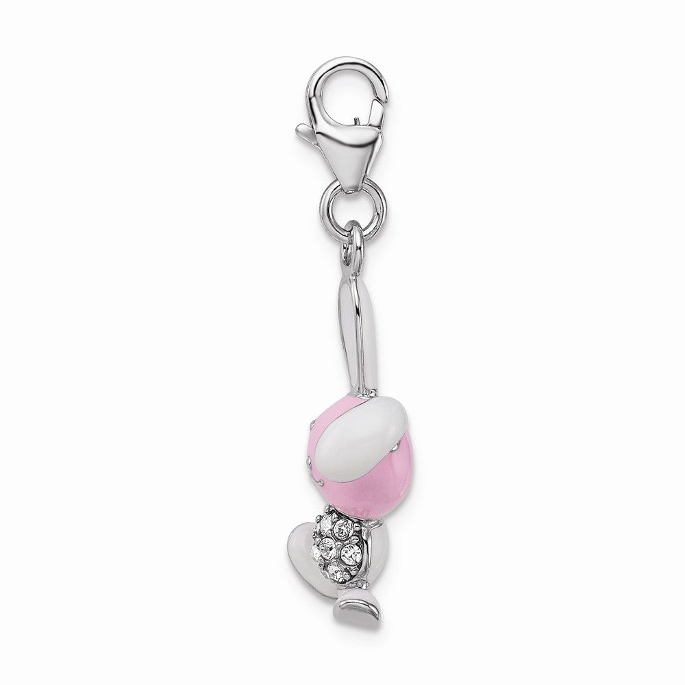 Million Charms 925 Sterling Silver Rhodium-Plated Enameled 3-D Bunny With Lobster Clasp Charm
