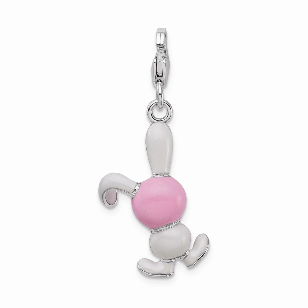 Million Charms 925 Sterling Silver Rhodium-Plated Enameled 3-D Bunny With Lobster Clasp Charm