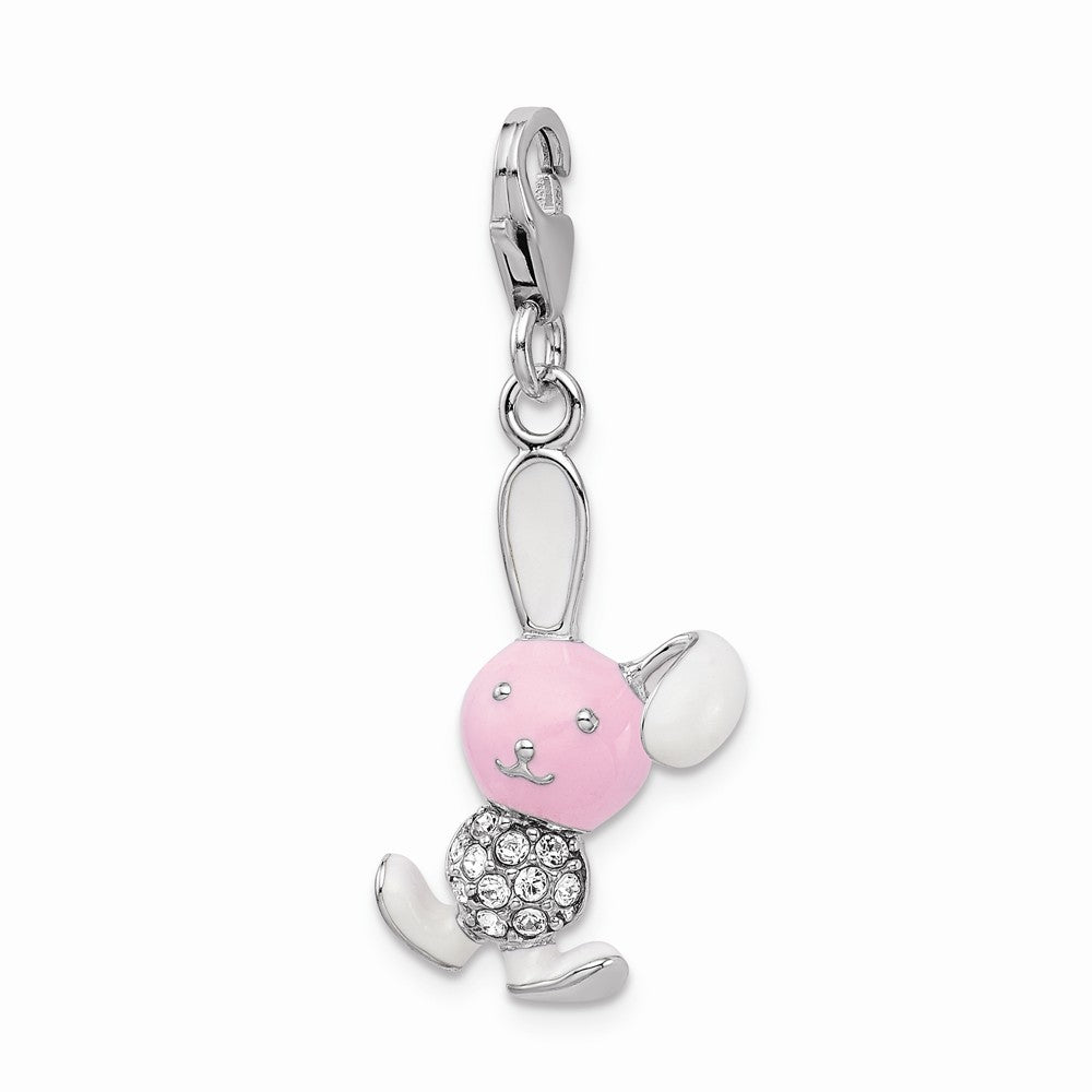 Million Charms 925 Sterling Silver Rhodium-Plated Enameled 3-D Bunny With Lobster Clasp Charm