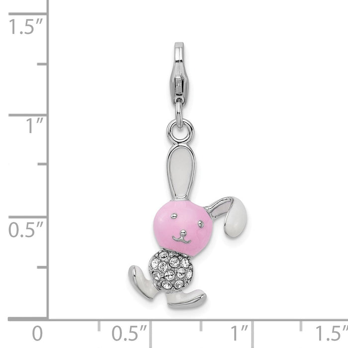 Million Charms 925 Sterling Silver Rhodium-Plated Enameled 3-D Bunny With Lobster Clasp Charm