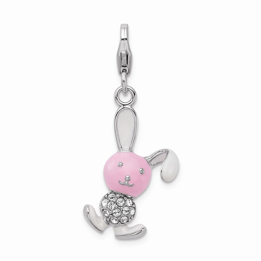 Million Charms 925 Sterling Silver Rhodium-Plated Enameled 3-D Bunny With Lobster Clasp Charm