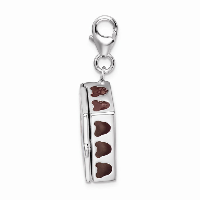 Million Charms 925 Sterling Silver With Rhodium-Plated Enameled 3-D Box Of Cookies With Lobster Clasp Charm (Opens)