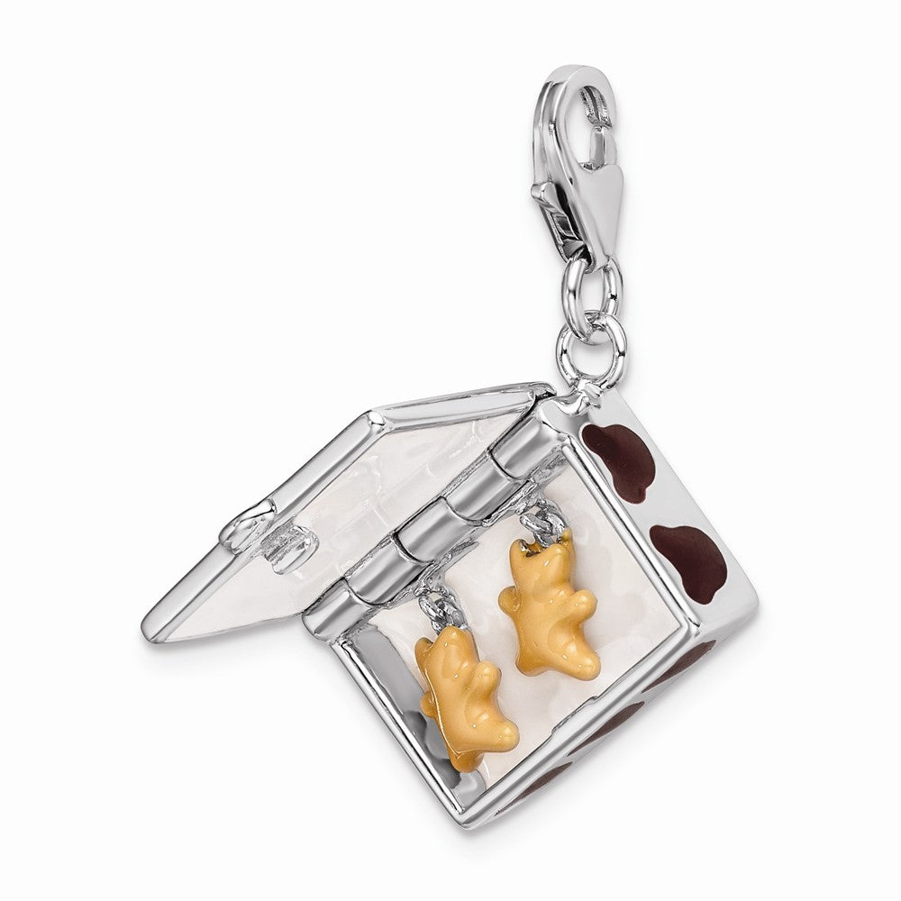 Million Charms 925 Sterling Silver With Rhodium-Plated Enameled 3-D Box Of Cookies With Lobster Clasp Charm (Opens)