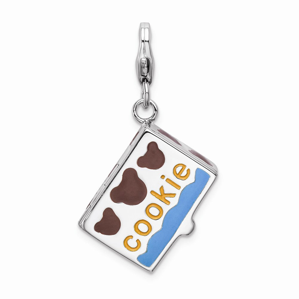 Million Charms 925 Sterling Silver With Rhodium-Plated Enameled 3-D Box Of Cookies With Lobster Clasp Charm (Opens)