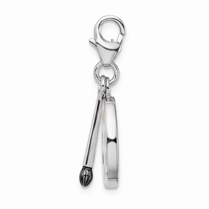 Million Charms 925 Sterling Silver With Rhodium-Plated Enameled 3-D Palette, Brush With Lobster Clasp Charm