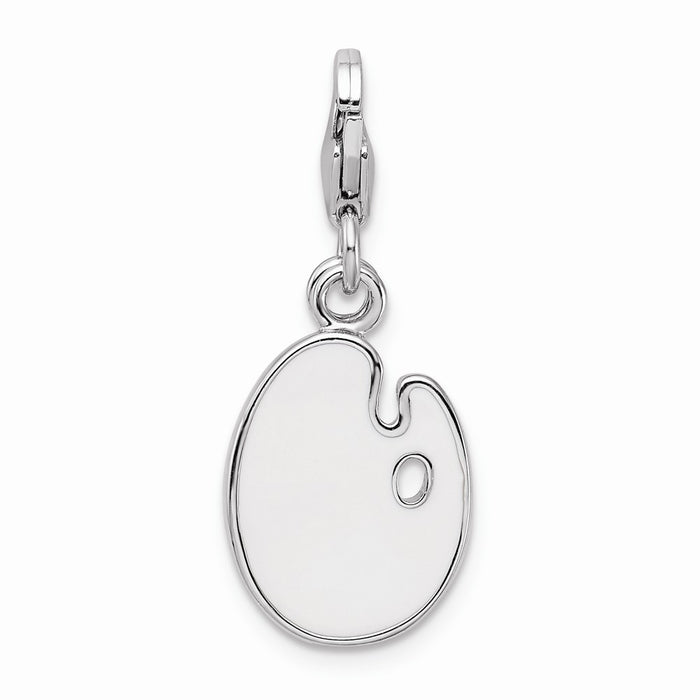 Million Charms 925 Sterling Silver With Rhodium-Plated Enameled 3-D Palette, Brush With Lobster Clasp Charm