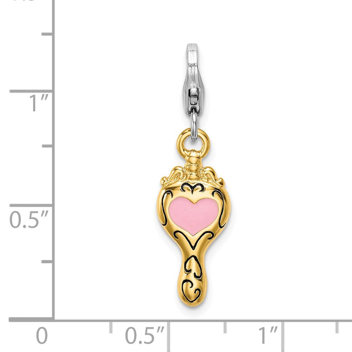 Million Charms 925 Sterling Silver Enameled 3-D Gold Themed Plated Heart Mirror With Lobster Clasp Charm
