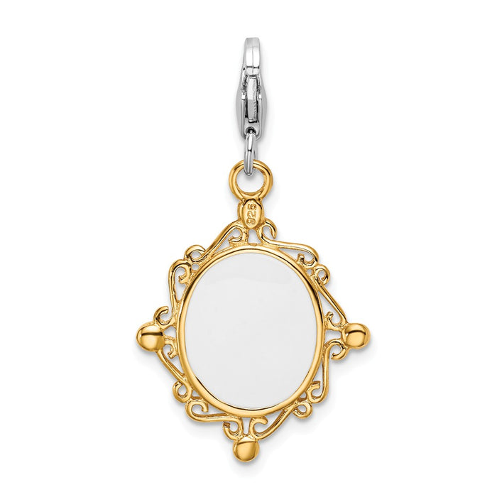 Million Charms 925 Sterling Silver Enameled 3-D Gold Themed Plated Mirror With Lobster Clasp Charm