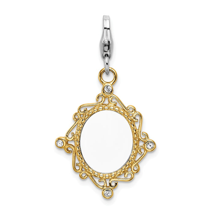 Million Charms 925 Sterling Silver Enameled 3-D Gold Themed Plated Mirror With Lobster Clasp Charm
