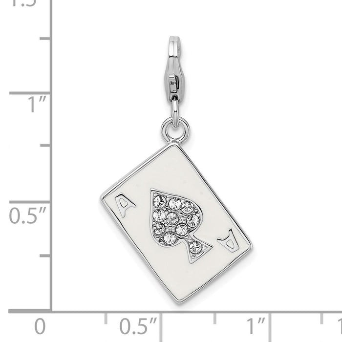 Million Charms 925 Sterling Silver With Rhodium-Plated Enameled 3-D Ace With Lobster Clasp Charm