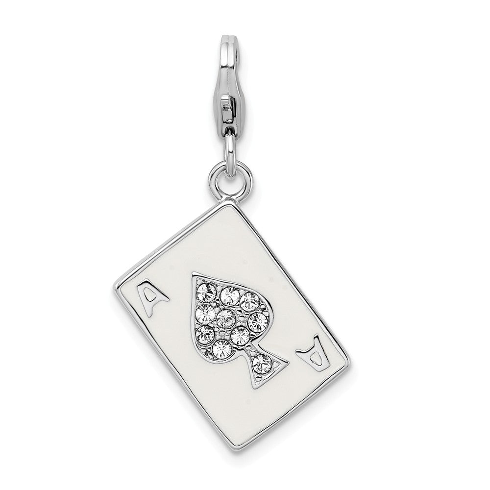 Million Charms 925 Sterling Silver With Rhodium-Plated Enameled 3-D Ace With Lobster Clasp Charm