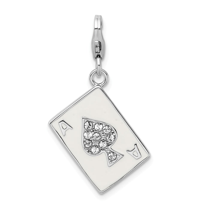 Million Charms 925 Sterling Silver With Rhodium-Plated Enameled 3-D Ace With Lobster Clasp Charm