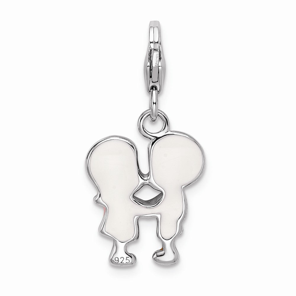 Million Charms 925 Sterling Silver With Rhodium-Plated Enameled Kissing Couple With Lobster Clasp Charm