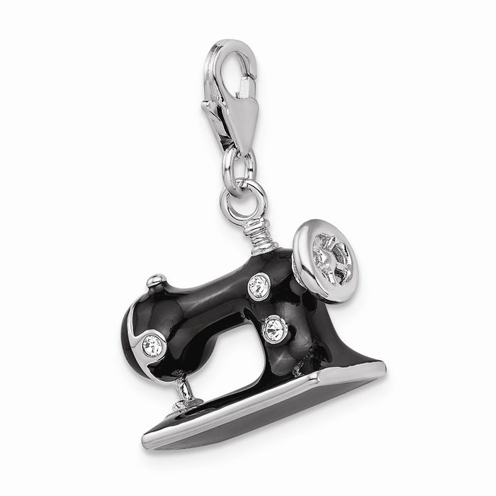 Million Charms 925 Sterling Silver Rhodium-Plated Enameled 3-D Sewing Machine With Lobster Clasp Charm
