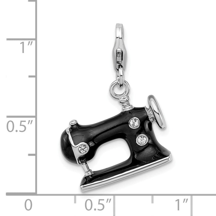 Million Charms 925 Sterling Silver Rhodium-Plated Enameled 3-D Sewing Machine With Lobster Clasp Charm