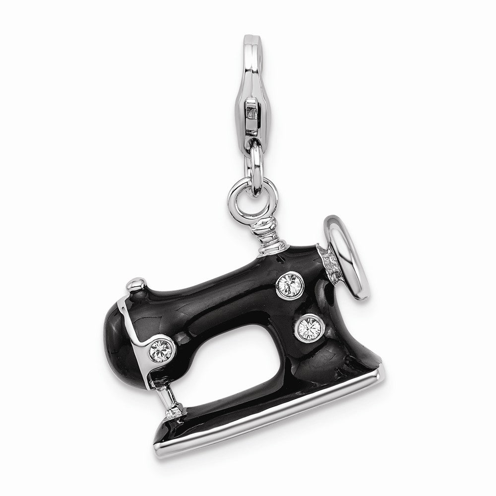 Million Charms 925 Sterling Silver Rhodium-Plated Enameled 3-D Sewing Machine With Lobster Clasp Charm