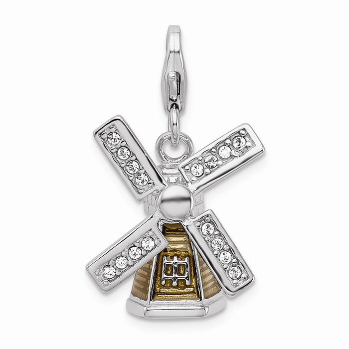 Million Charms 925 Sterling Silver With Rhodium-Plated Enameled 3-D Windmill With Lobster Clasp Charm