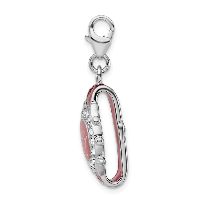 Million Charms 925 Sterling Silver With Rhodium-Plated Enameled 3-D Watch With Lobster Clasp Charm