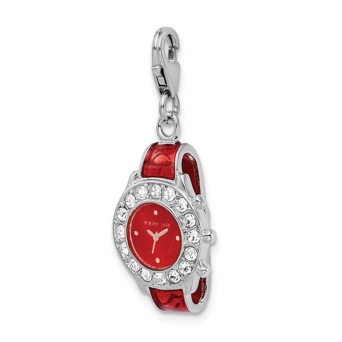 Million Charms 925 Sterling Silver With Rhodium-Plated Enameled 3-D Watch With Lobster Clasp Charm
