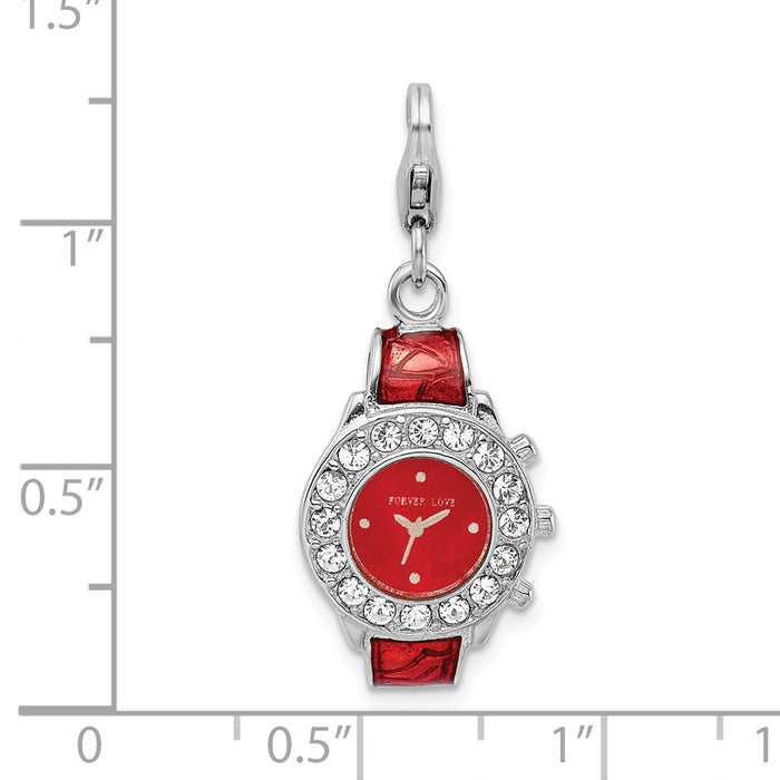 Million Charms 925 Sterling Silver With Rhodium-Plated Enameled 3-D Watch With Lobster Clasp Charm