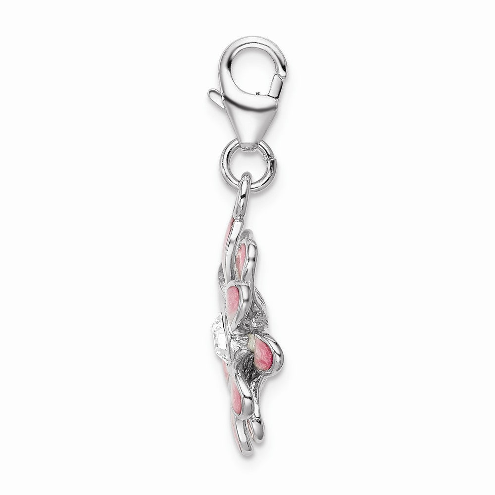 Million Charms 925 Sterling Silver Rhodium-Plated Enameled Flower With Lobster Clasp Charm