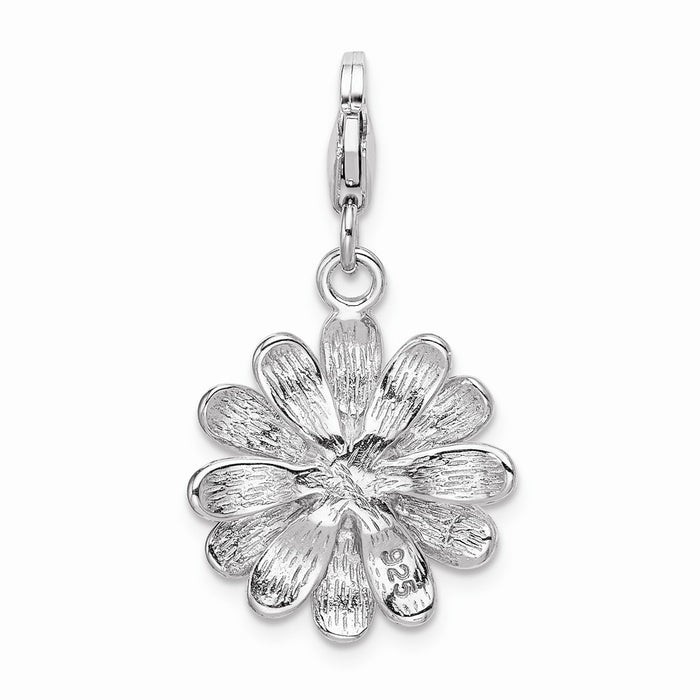 Million Charms 925 Sterling Silver Rhodium-Plated Enameled Flower With Lobster Clasp Charm
