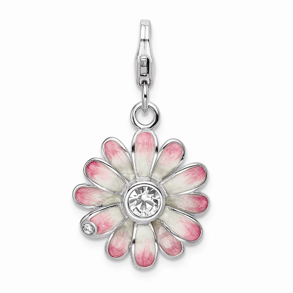 Million Charms 925 Sterling Silver Rhodium-Plated Enameled Flower With Lobster Clasp Charm