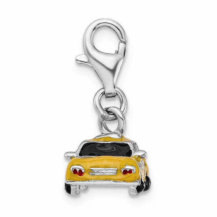 Million Charms 925 Sterling Silver Rhodium-Plated Enameled Taxi Cab With Lobster Clasp Charm
