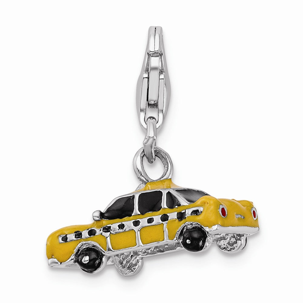 Million Charms 925 Sterling Silver Rhodium-Plated Enameled Taxi Cab With Lobster Clasp Charm