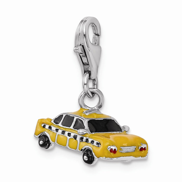 Million Charms 925 Sterling Silver Rhodium-Plated Enameled Taxi Cab With Lobster Clasp Charm