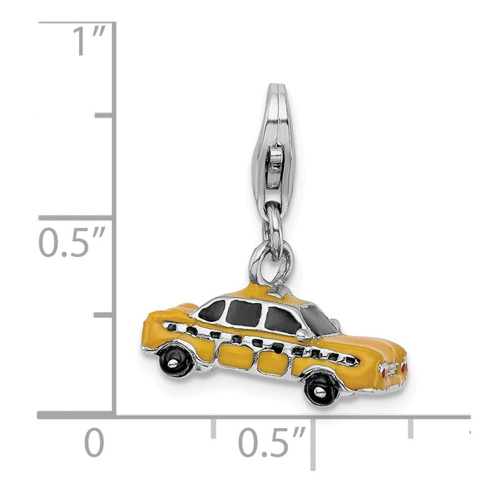 Million Charms 925 Sterling Silver Rhodium-Plated Enameled Taxi Cab With Lobster Clasp Charm