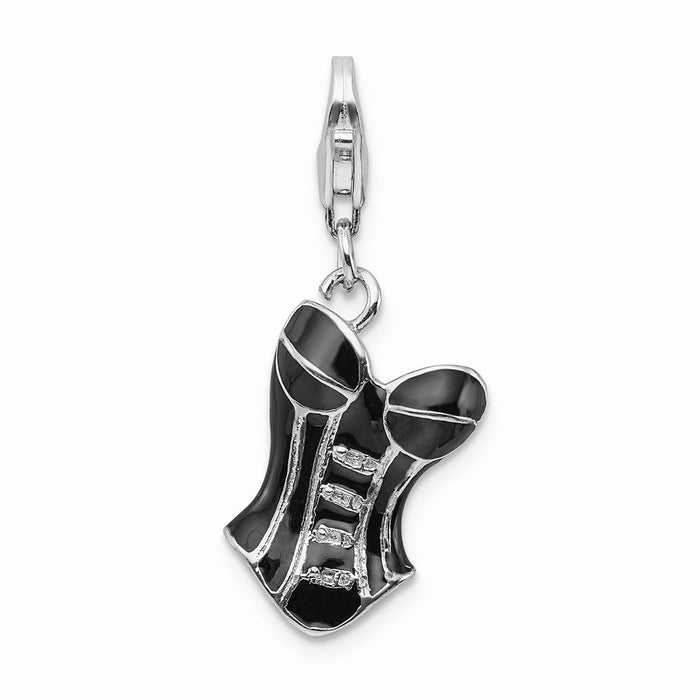 Million Charms 925 Sterling Silver Rhodium-Plated 3-D Enameled Corset With Lobster Clasp Charm