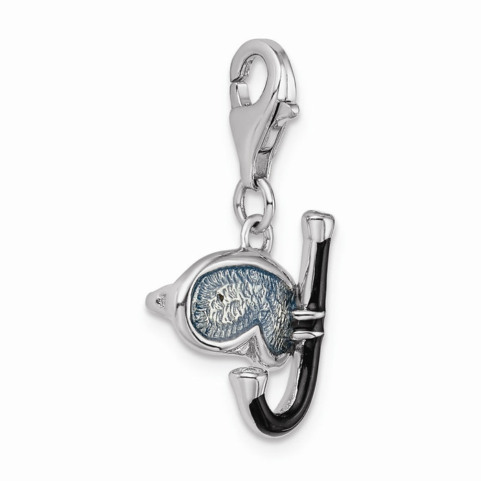 Million Charms 925 Sterling Silver Rhodium-Plated 3-D Enameled Snorkel With Lobster Clasp Charm