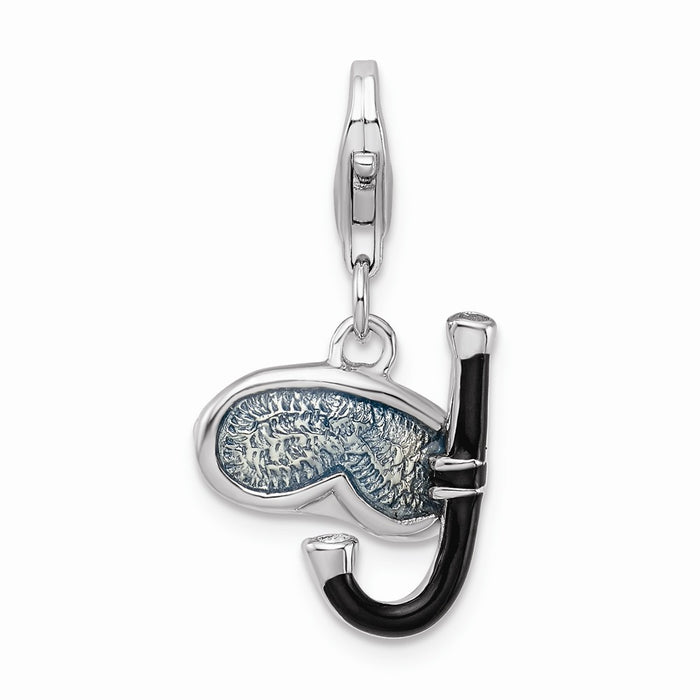 Million Charms 925 Sterling Silver Rhodium-Plated 3-D Enameled Snorkel With Lobster Clasp Charm