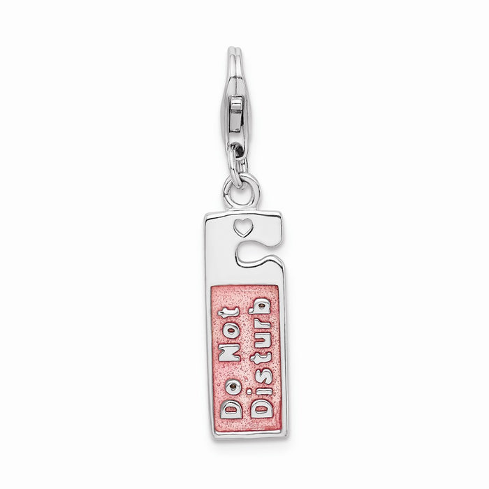 Million Charms 925 Sterling Silver With Rhodium-Plated Enameled Door Sign With Lobster Clasp Charm