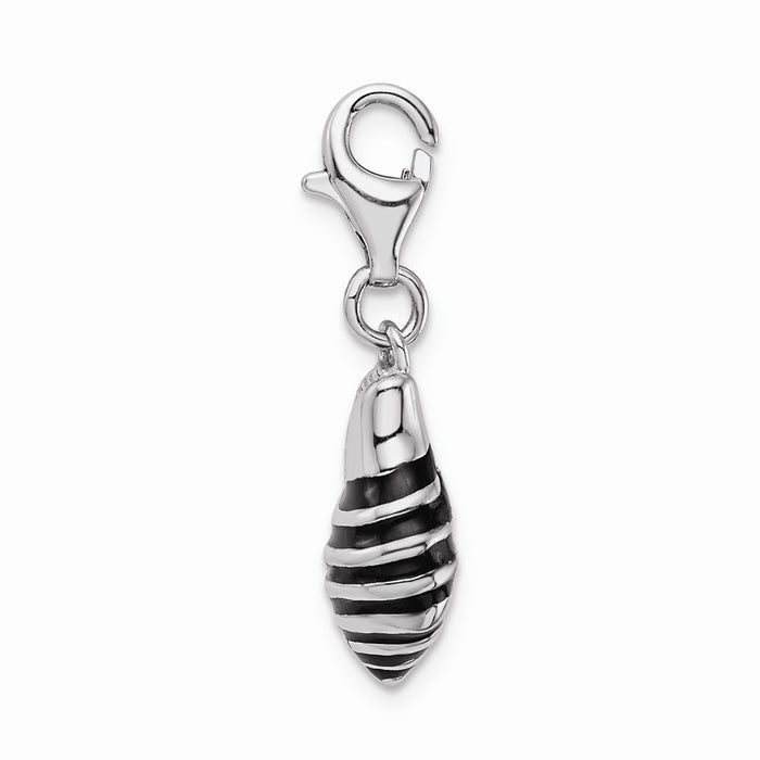 Million Charms 925 Sterling Silver Rhodium-Plated 3-D Enameled Shell With Lobster Clasp Charm