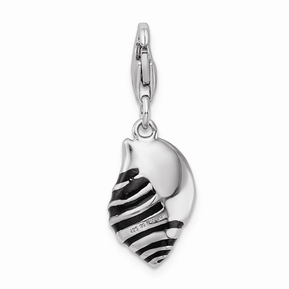 Million Charms 925 Sterling Silver Rhodium-Plated 3-D Enameled Shell With Lobster Clasp Charm