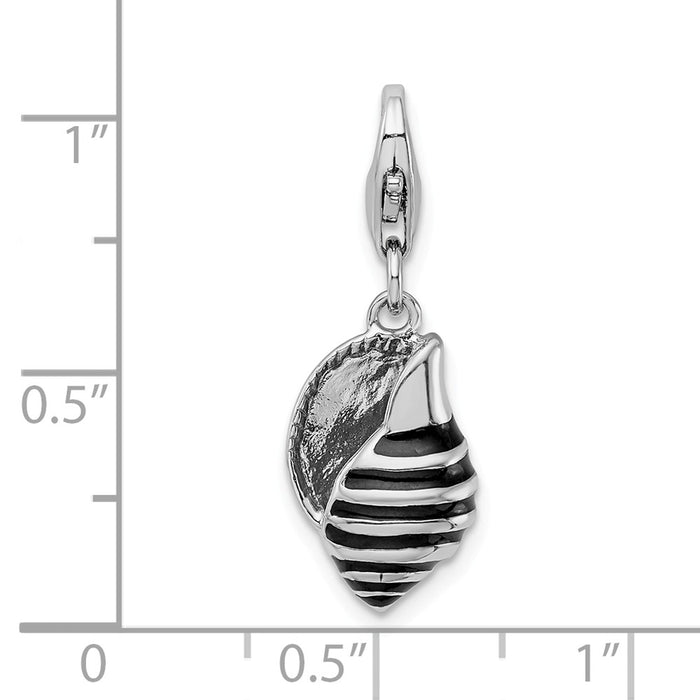Million Charms 925 Sterling Silver Rhodium-Plated 3-D Enameled Shell With Lobster Clasp Charm