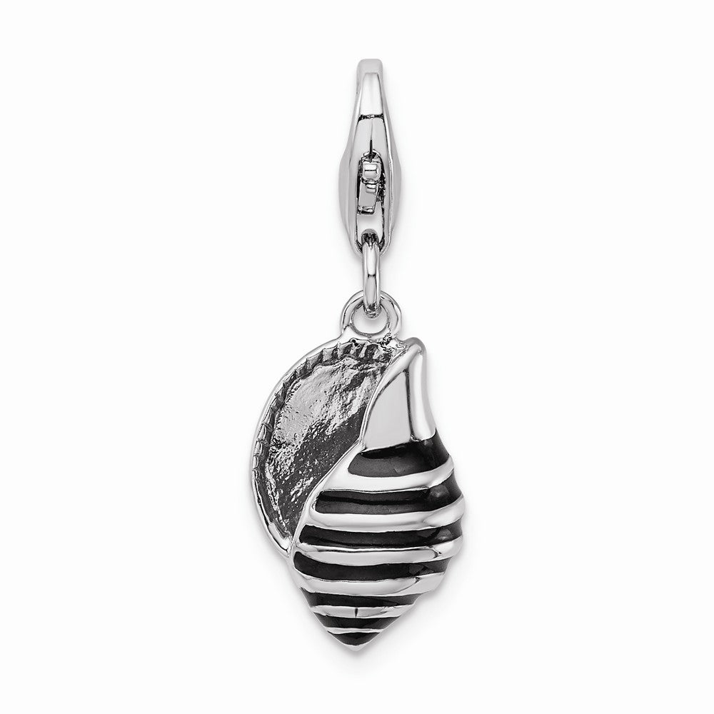 Million Charms 925 Sterling Silver Rhodium-Plated 3-D Enameled Shell With Lobster Clasp Charm