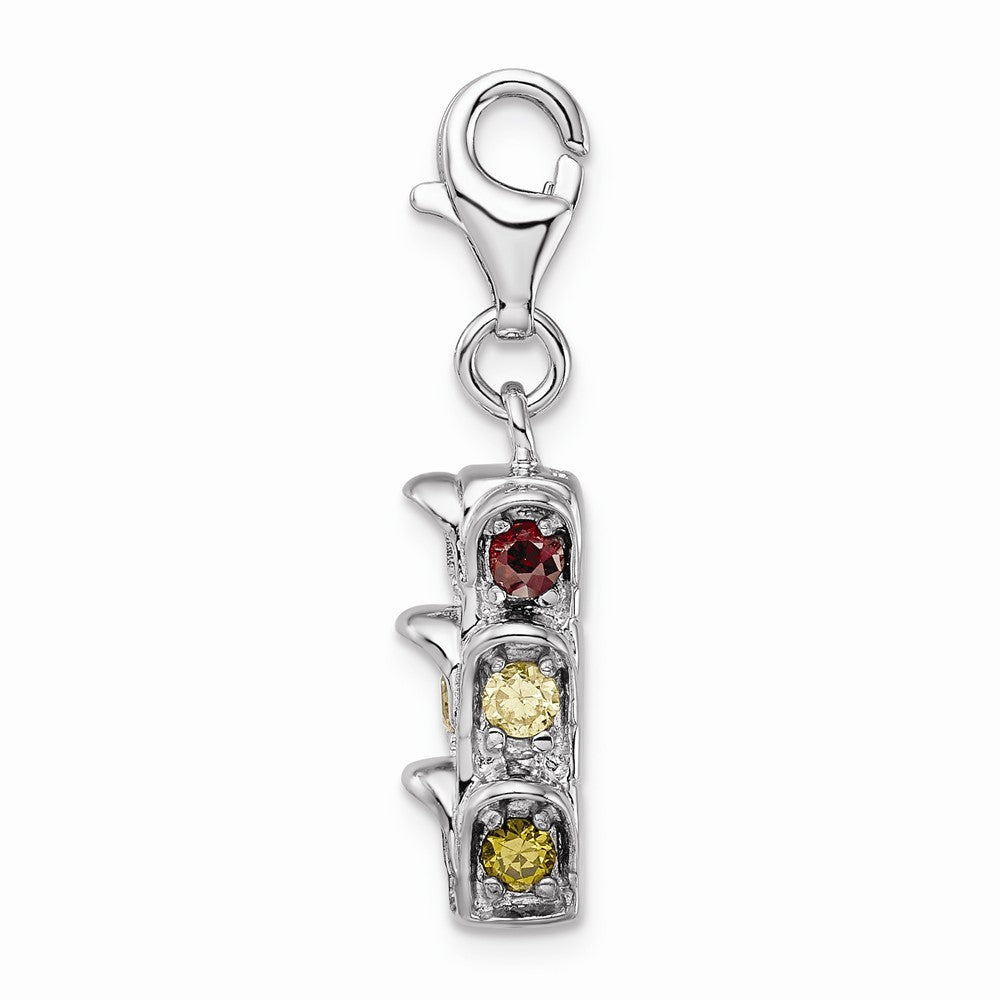 Million Charms 925 Sterling Silver With Rhodium-Plated 3-D (Cubic Zirconia) CZ Traffic Light With Lobster Clasp Charm