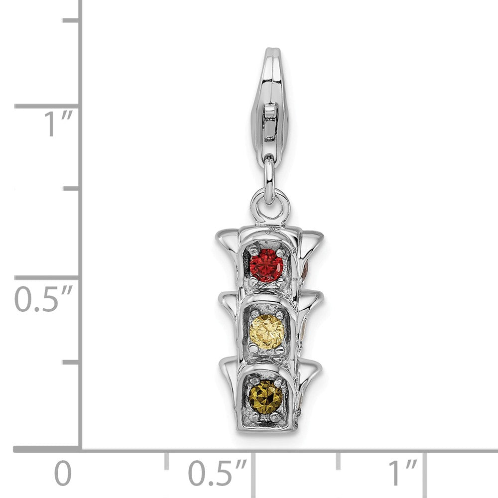 Million Charms 925 Sterling Silver With Rhodium-Plated 3-D (Cubic Zirconia) CZ Traffic Light With Lobster Clasp Charm