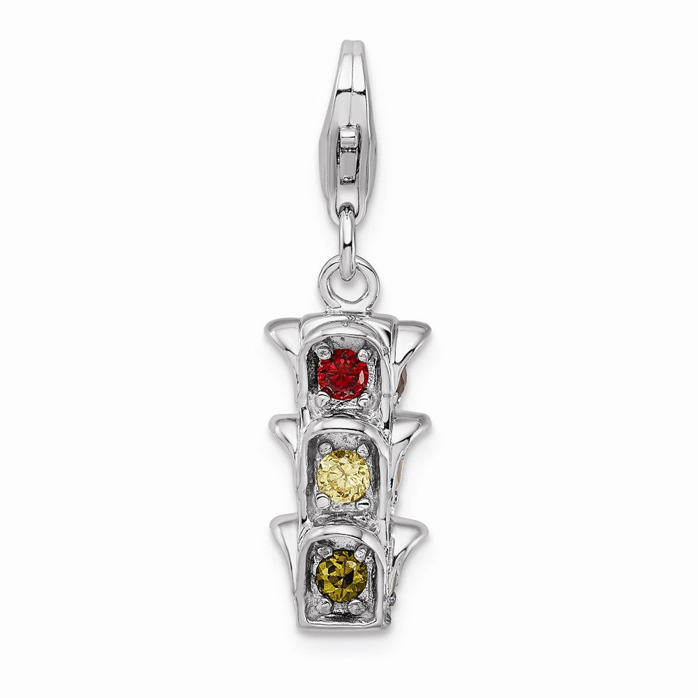 Million Charms 925 Sterling Silver With Rhodium-Plated 3-D (Cubic Zirconia) CZ Traffic Light With Lobster Clasp Charm
