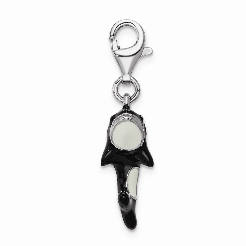 Million Charms 925 Sterling Silver Rhodium-Plated 3-D Enameled Orca Whale With Lobster Clasp Charm