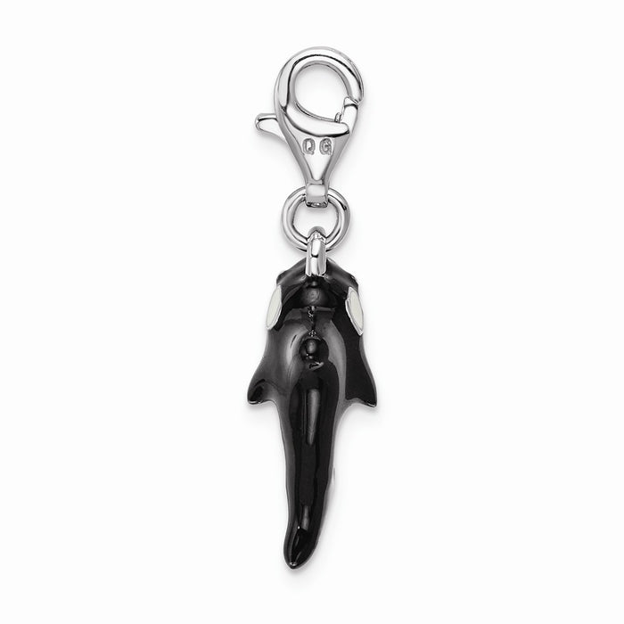 Million Charms 925 Sterling Silver Rhodium-Plated 3-D Enameled Orca Whale With Lobster Clasp Charm
