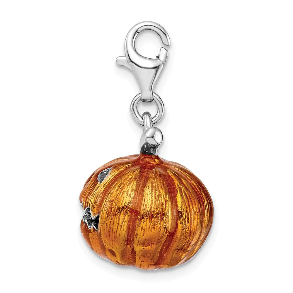 Million Charms 925 Sterling Silver With Rhodium-Plated 3-D Enameled Jack O Lantern With Lobster Clasp Charm